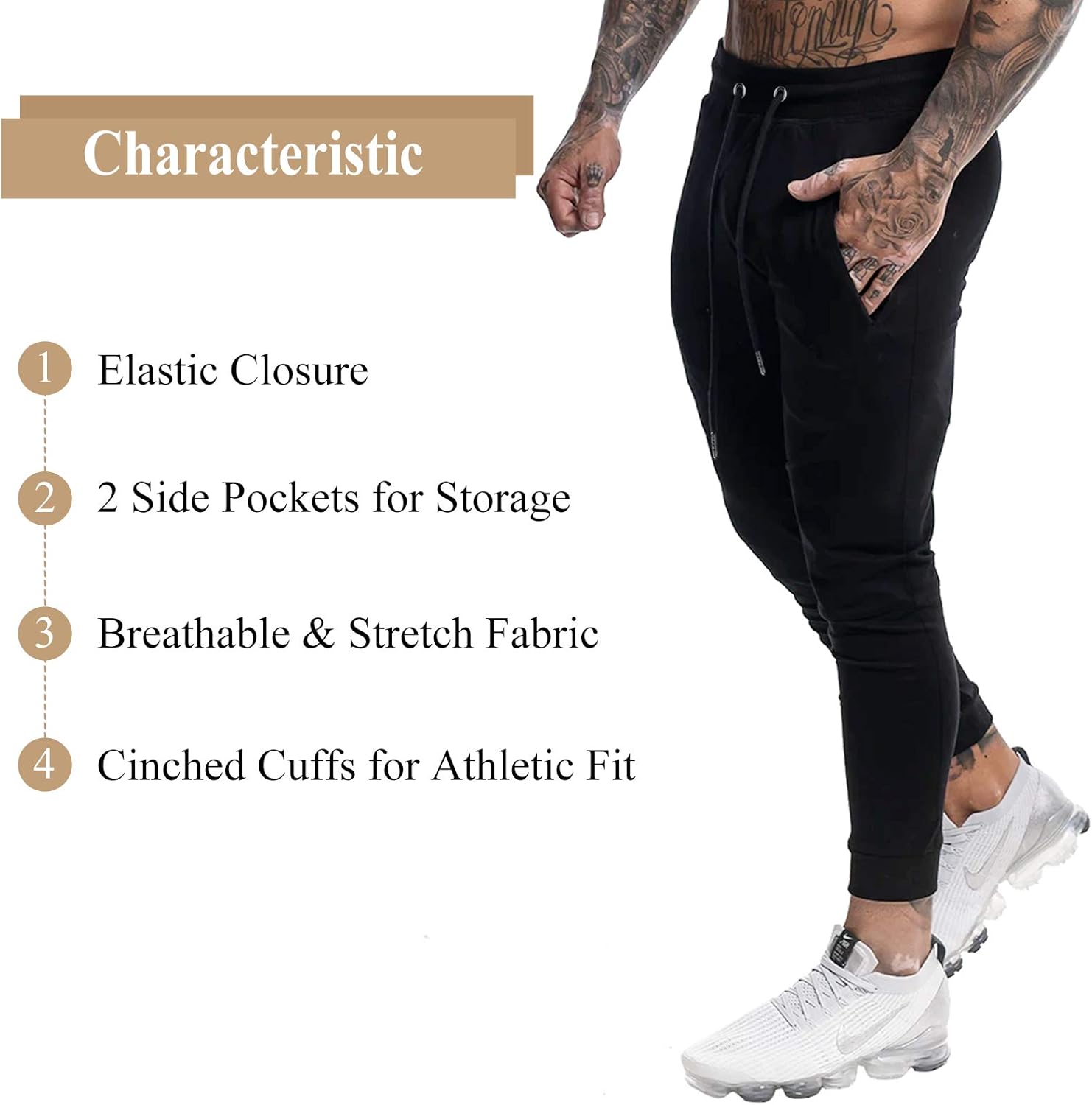 A WATERWANG Men's Slim Jogger Pants, Tapered Athletic Sweatpants for Jogging Running Exercise Gym Workout - Image 3