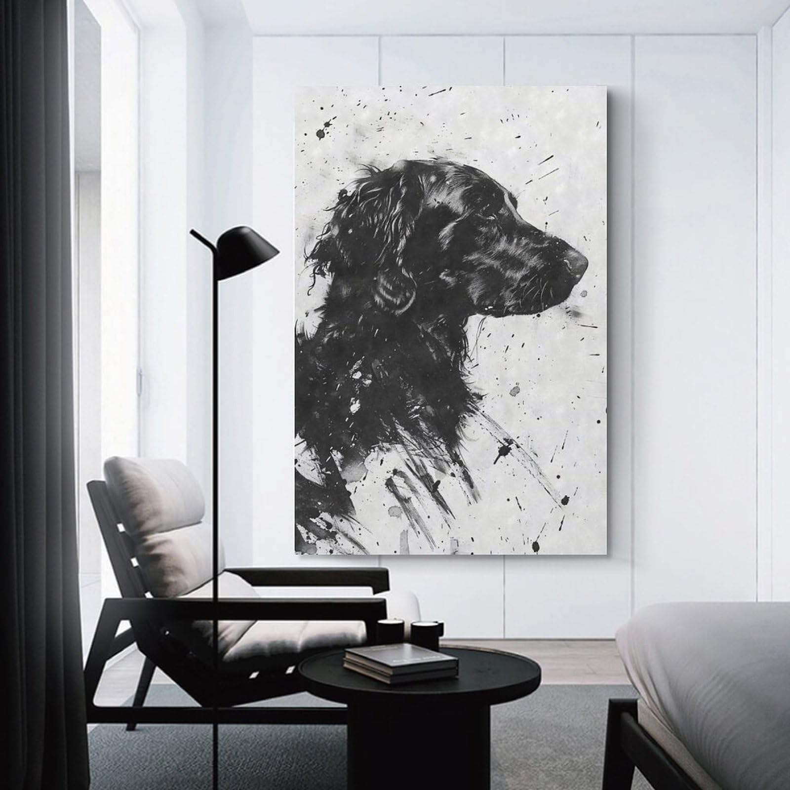 Junmoney Unframe-Style-2-1 Flatcoated Retriever Ink Canvas Wall Picture, 20X30inch(50X75cm), For Wall Displays, Bedrooms Or Room Updates, Wall Decor Suited To Curated Displays
