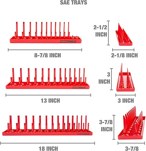 Miniatura 4 de OEMTOOLS 22413 - Juego de 6 bandejas SAE y métricas (rojo y gris), 14 pulgadas, 38 pulgadas y 12 pulgadas, organizadores para caja de herramientas
