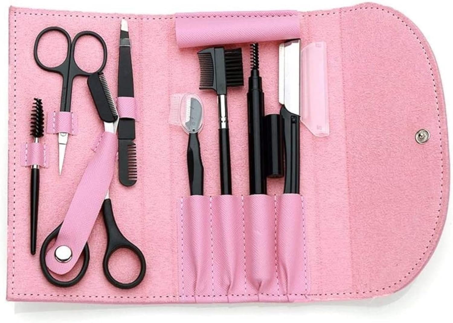 SYOSI 8PCS/SET Eyebrow Shaping Grooming Kit Eyebrow Scissors Eyebrow Pencil Eyebrow Brush Trimmer Brush Beauty Tools Set with Leather Bag Dermaplaning Tool Eyebrow Razor Brush Scissors