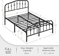 Vista 2 de Yaheetech Metal Bed Frame Full Size Metal Platform Bed Frame with Victorian Style Headboard/Footboard/Easy Assembly/No Box Spring Needed/Black