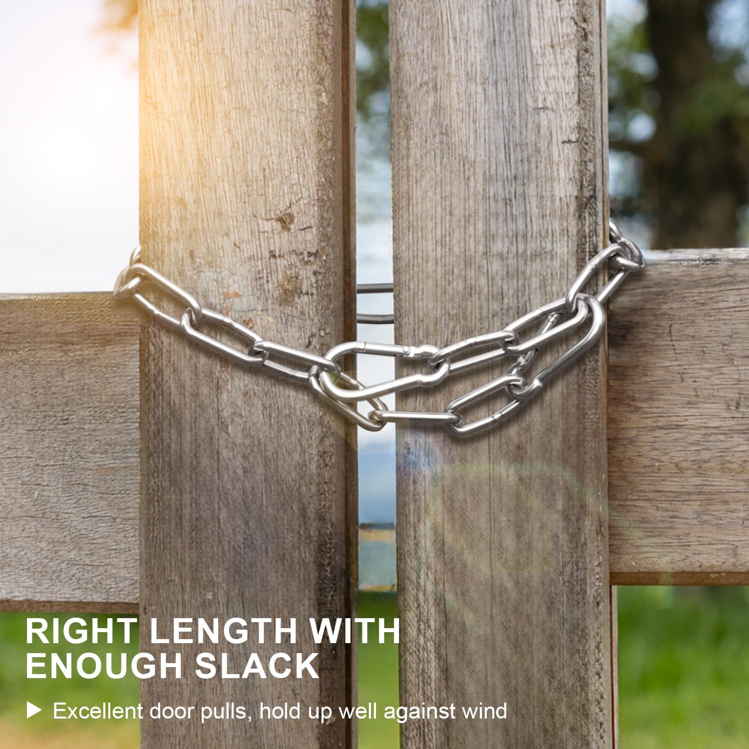 Syocsek 2 Pack Gate Chain Lock for Outdoor Fence with Carabiner, 5/32 x 24 Inch Stainless Steel Link Chains No Fear of Being Bent, Easy to Adjust Barn Chain for Livestock Gate, Silver