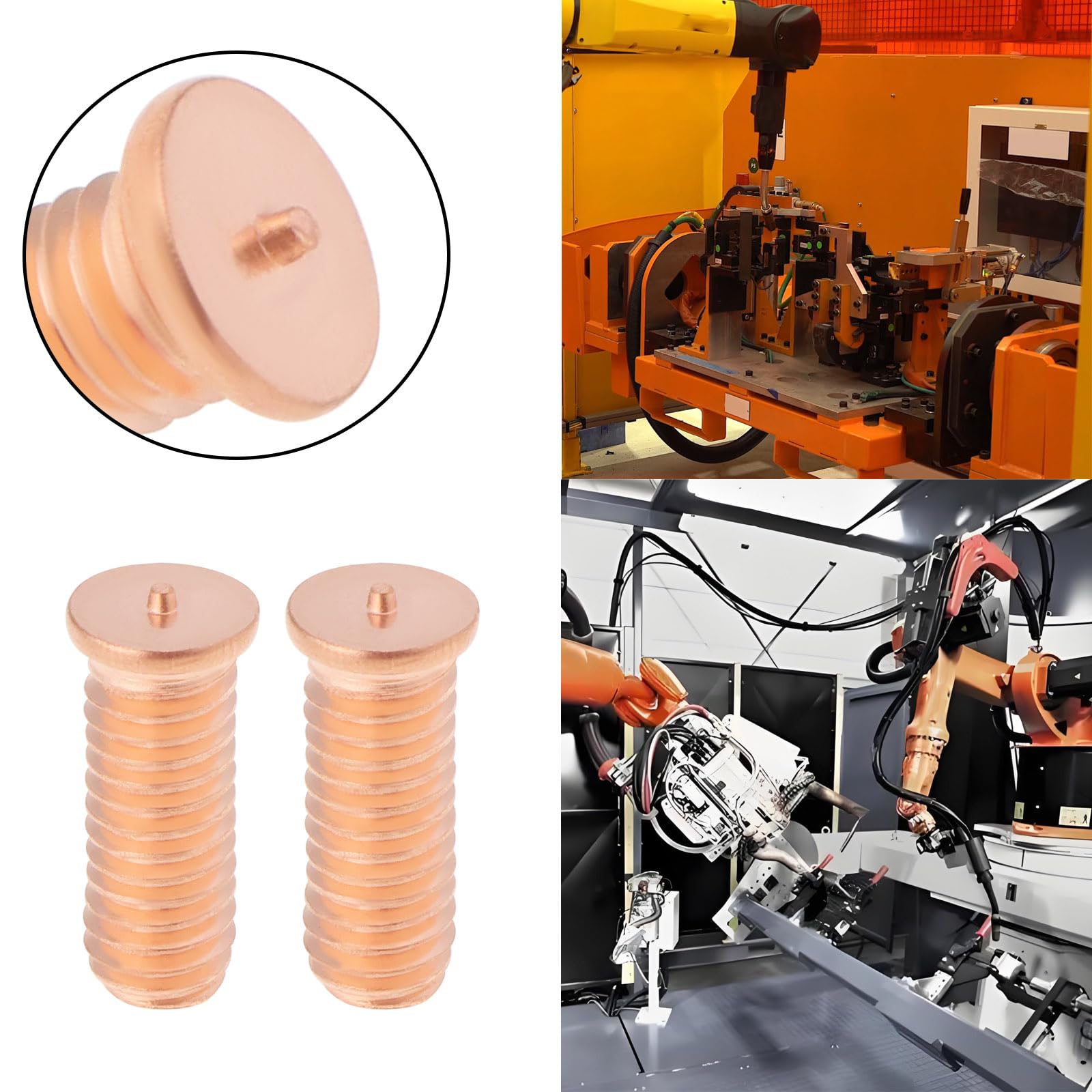 YINETTECH 200Pcs M6x16 Carbon Steel Copper Plated Stud Weld Spot Plated Copper Welding Screw Solder Point Nail Bolt or Capacitor Discharge - Image 3