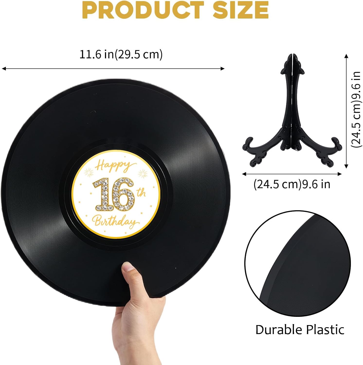 Sweet 16th Birthday Vinyl Record Guest Book, Unique 16 Years Old Party Decorations, Personalized Sign Poster for Girls Boys, Creative Sweet 16 Gifts with Stand & Colorful Pens - Image 2