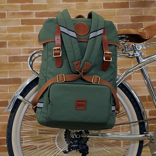 Miniatura 6 de TOURBON Mochila de cuero de lona para soporte trasero de bicicleta, bolsa para laptop de 15.6 a 16 pulgadas, alforja para asiento trasero de