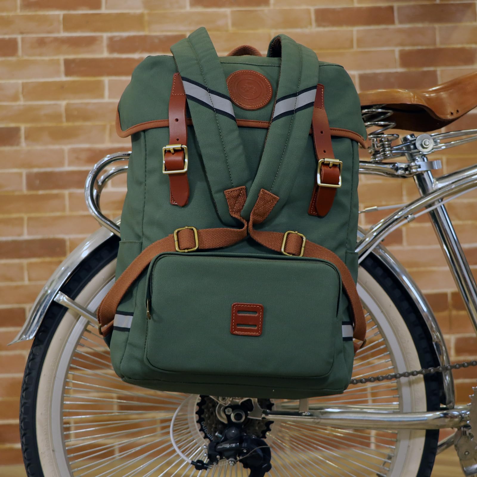 Tourbon Borsa da bicicletta in tela impermeabile per computer portatile Zaino da sella Borsa a tracolla per esterni Viaggio scuola