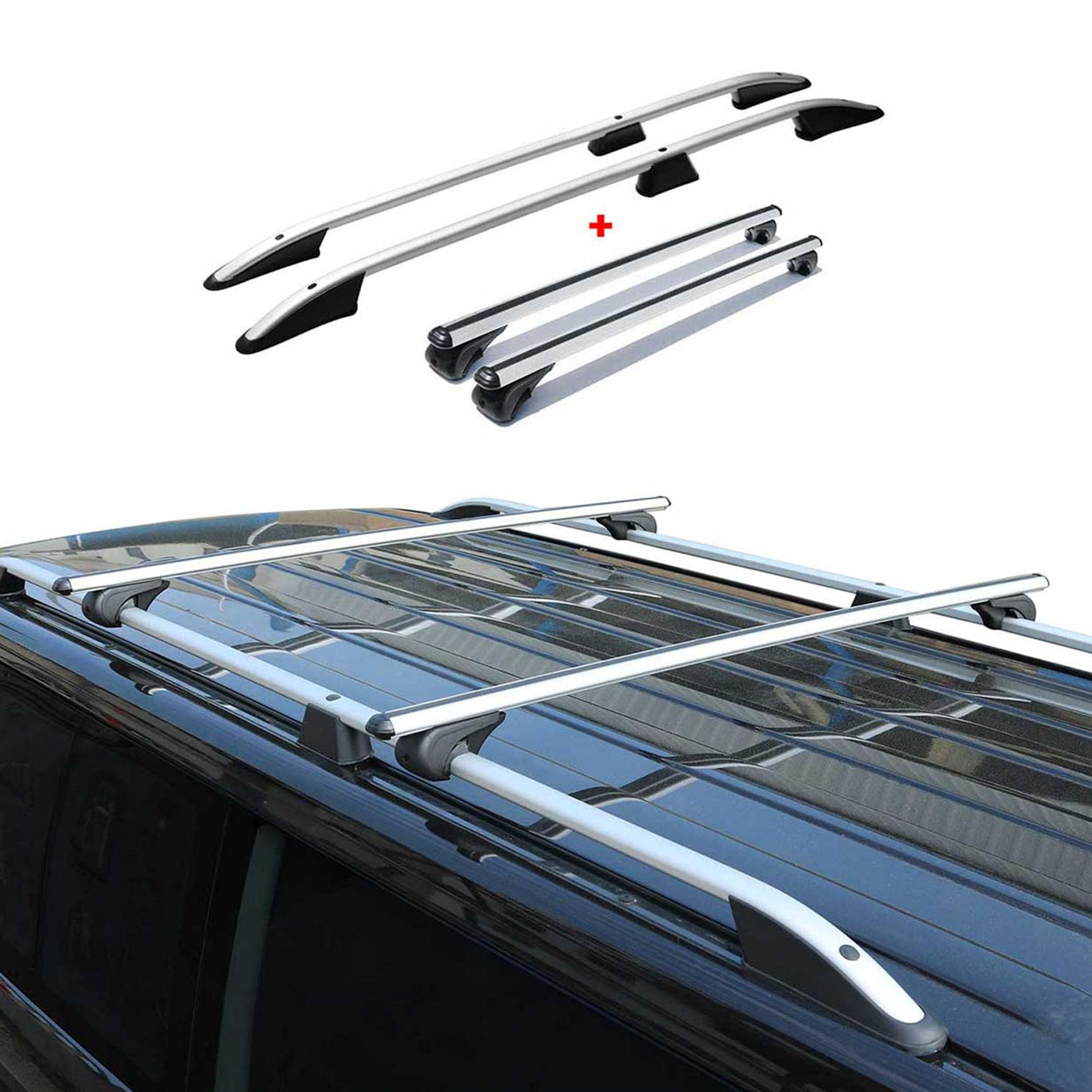 OMAC Dachreling + Dachträger kompatibel mit VW T5 T6 T6.1 Multivan Caravelle 2003-2024 L1 Kurzer Aluminium Silber 4X