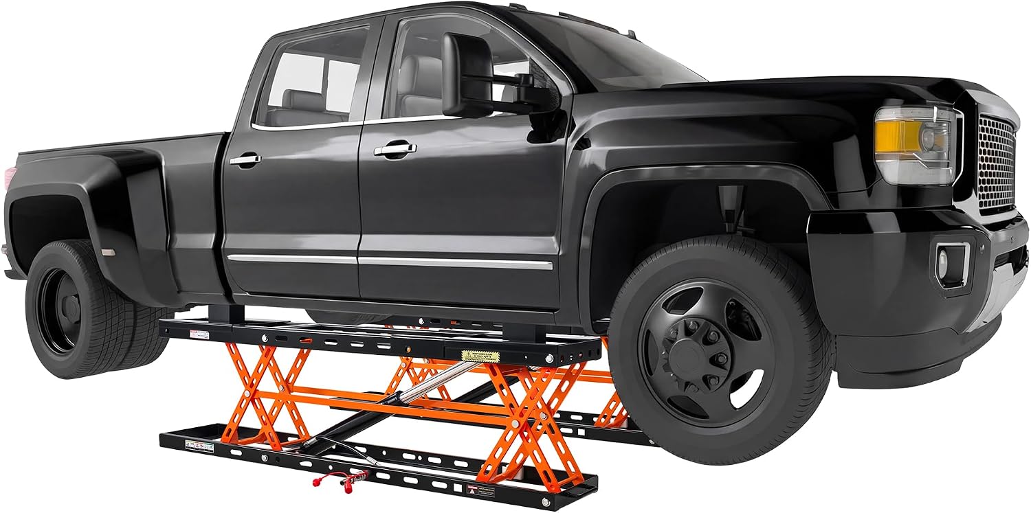 YUMPIE 5000 LBS Portable Car Lift, Q355B Steel Quick Jack for Home Garage, 20.1" Max Height with Height Extension Blocks, Locking Levers, Black & Orange