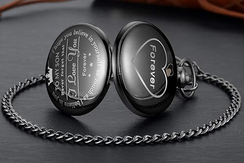 Miniatura 4 de LYMFHCH Reloj de bolsillo personalizado grabado para regalos de hijo Vintage cuarzo relojes de bolsillo con cadena Navidad regalos de graduación