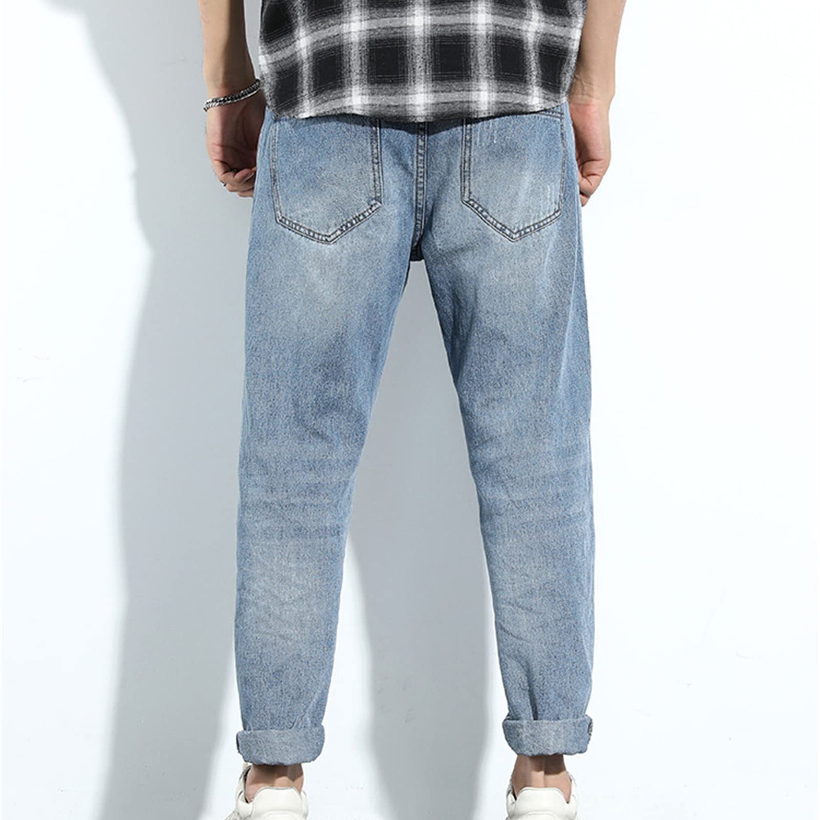Men's Vintage Slim Fit Jeans Regular Fit Straight Leg Denim Pants Casual Classic Distressed Jean Trousers (Light Blue,40)