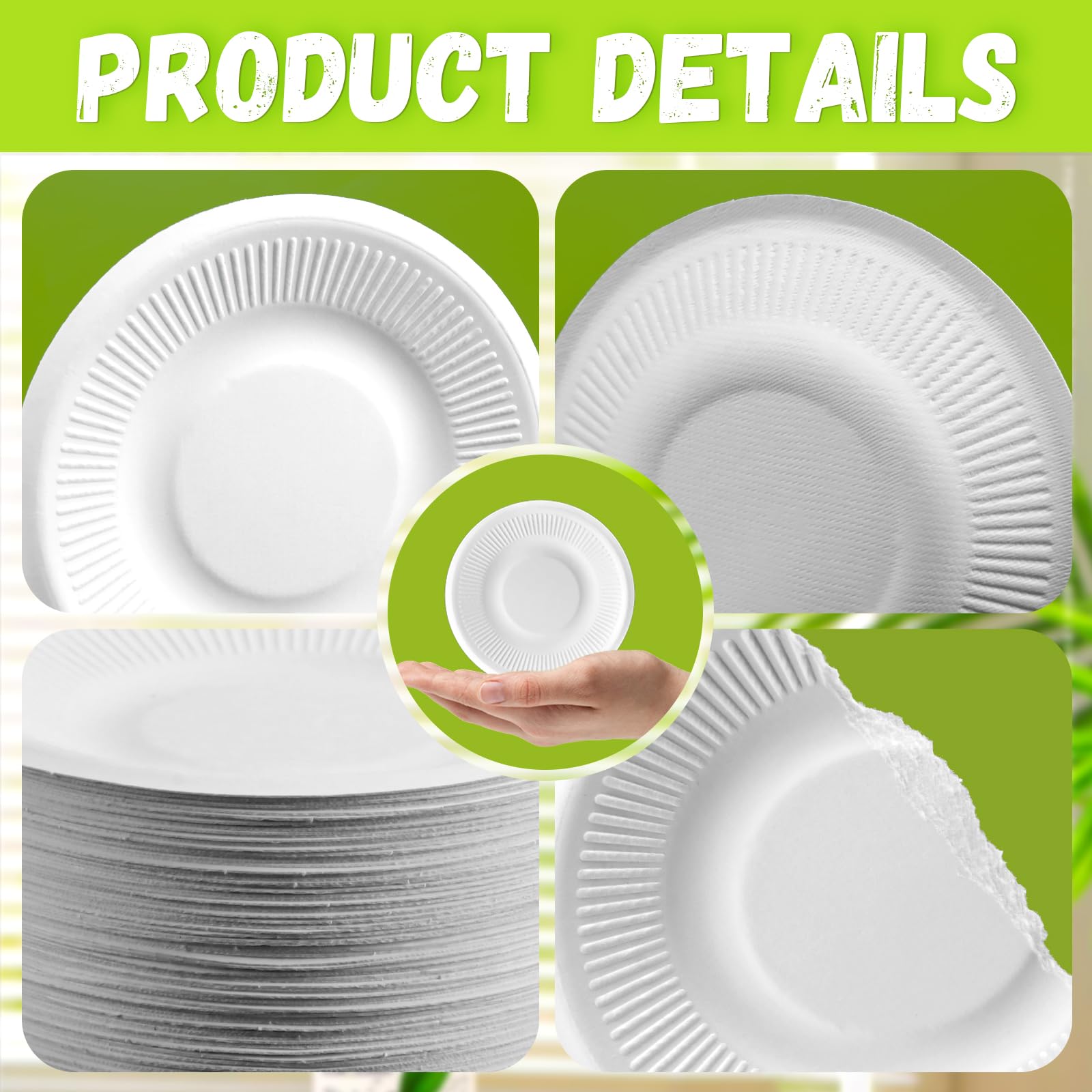 LeonBach Confezione da 200 piatti di carta piccoli da 12,7 cm, usa e getta, in fibra di bagassa di canna da zucchero, rotondi, bianchi, piatti per torte, dessert, antipasti, per feste e spuntini