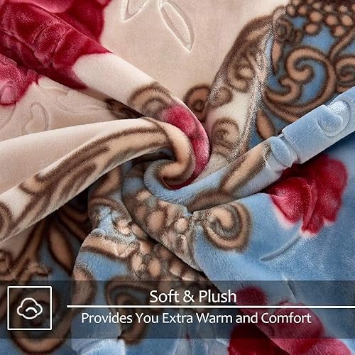 Miniatura 6 de YHSF Manta coreana de visón sintético de 5 libras, 2 capas, reversible, esponjosa, sedosa, súper cálida y acogedora, manta suave en relieve