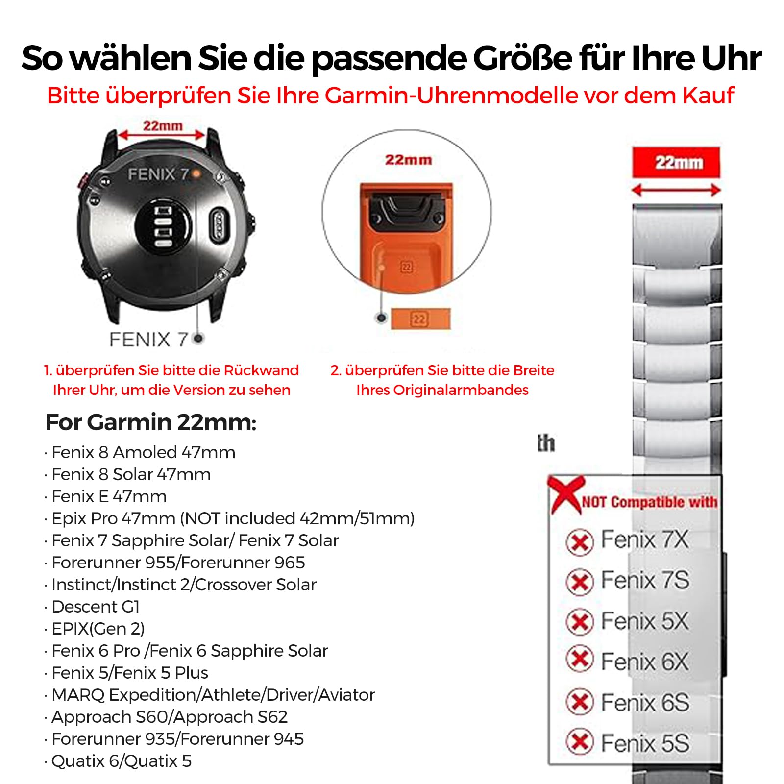 Titan Armband 22mm Kompatibel mit Fenix 8 47mm/E 47mm/7/6 Pro/5 Plus/Forerunner 965 955, 26mm Metall-Uhrenarmband mit Schnellverschluss Kompatibel mit Fenix 8 51mm/Enduro 3 51mm/7X Pro/6X Pro