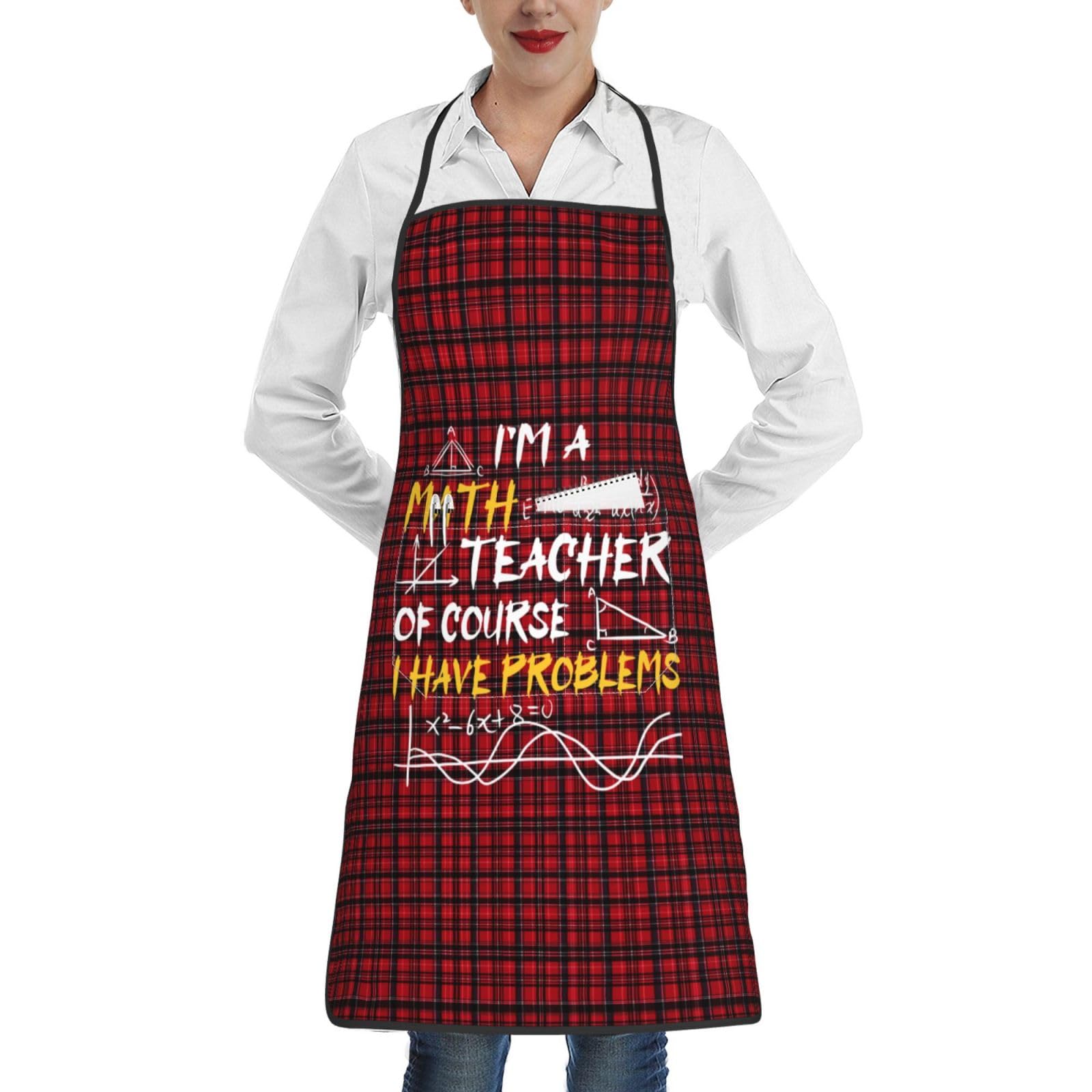 nopicsn I'm A Math Teacher of Course I Have Problems Apron for cooking with Pockets Women Men Kitchen Chef Funny Aprons