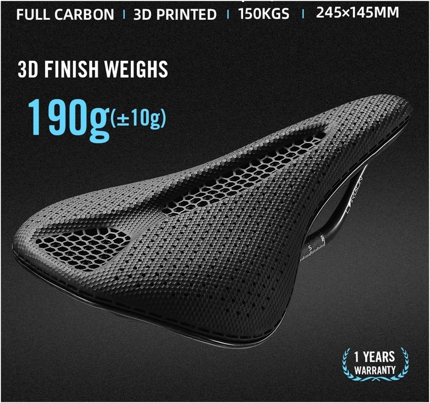 3D Printed Carbon Bike Saddle - 130g Ultralight, 145/155mm Sizes, 7 * 9 Rails, Perfect for Triathlon, Road, MTB & Gravel Cycling