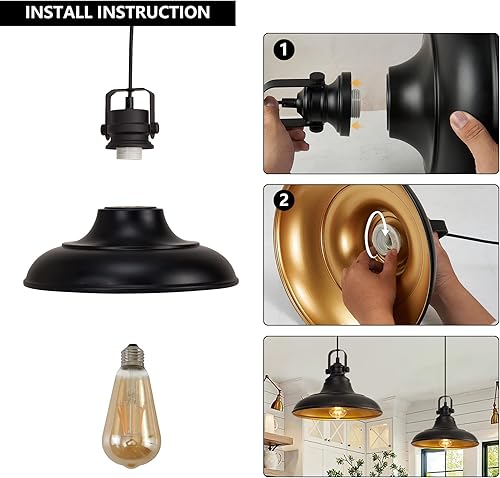 Miniatura 7 de Lámpara colgante negra de granja, iluminación colgante negra para isla de cocina, lámpara colgante negra mate sobre el fregadero para comedor,