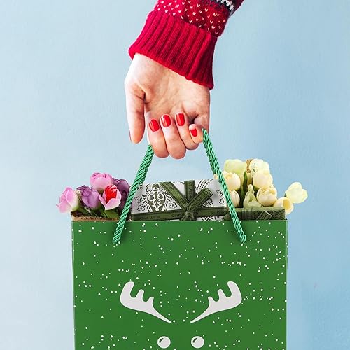 Miniatura 5 de Bssay 20 bolsas de regalo de papel de Navidad con asas de cordel, bolsas de regalos de Navidad, 8 x 4.7 x 8.9 pulgadas, bolsas grandes de regalo de