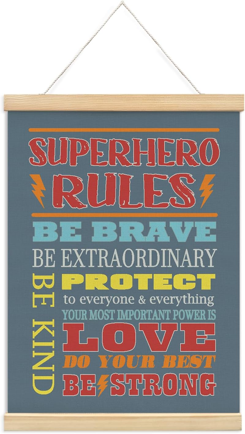 foedor Inspirational Quote hero Rules Room Decor,Cool Wall Decor for Boys Bedroom Playroom Toddler and Kids Room,Hanging Flag Banner Wall Decor for Kids Room Nursery,12x16 Inch, white