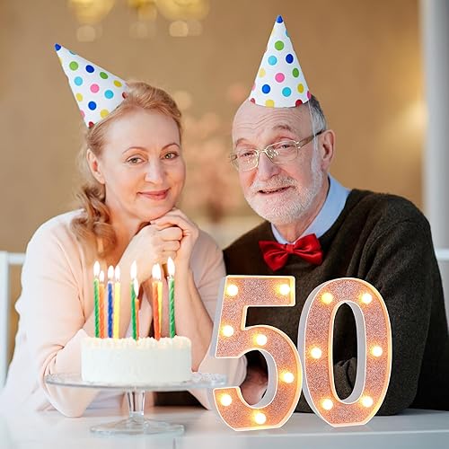 Miniatura 2 de Treela Números LED iluminados decorativos de 8.7'' para cumpleaños, letrero de números de marquesina de purpurina para decoración de fiesta de