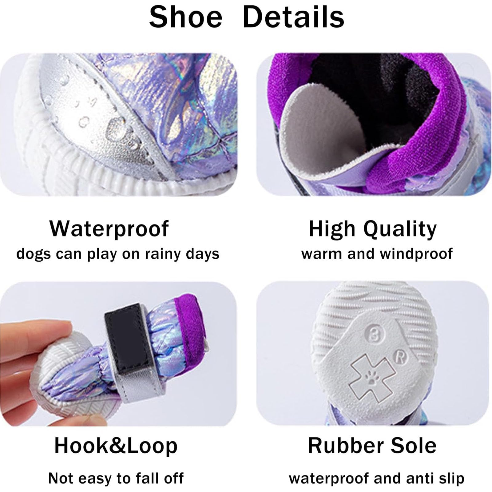 wasserdichte Schuhe Für Kleine Und Mittelgroße Hunde, Winter-Hundeschuhe Und Pfotenschutz Mit Rutschfester Sohle Für Schnee, Heißen Asphalt Und Spaziergänge Im Freien,Rosa,M