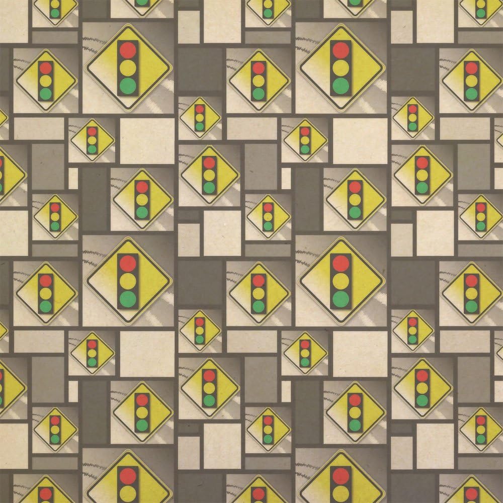 Stoplight Ahead Stylized Yellow Grey Caution Sign Kraft