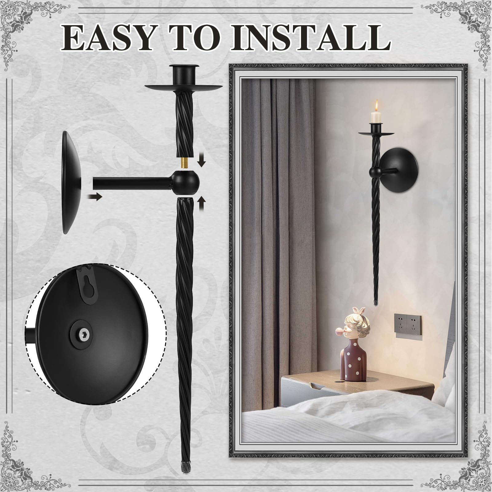 Juego de 2 candelabros de pared - Portavelas de metal trenzado grande (16 pulgadas) para decoración elegante en el comedor, sala de estar, oficina y baño