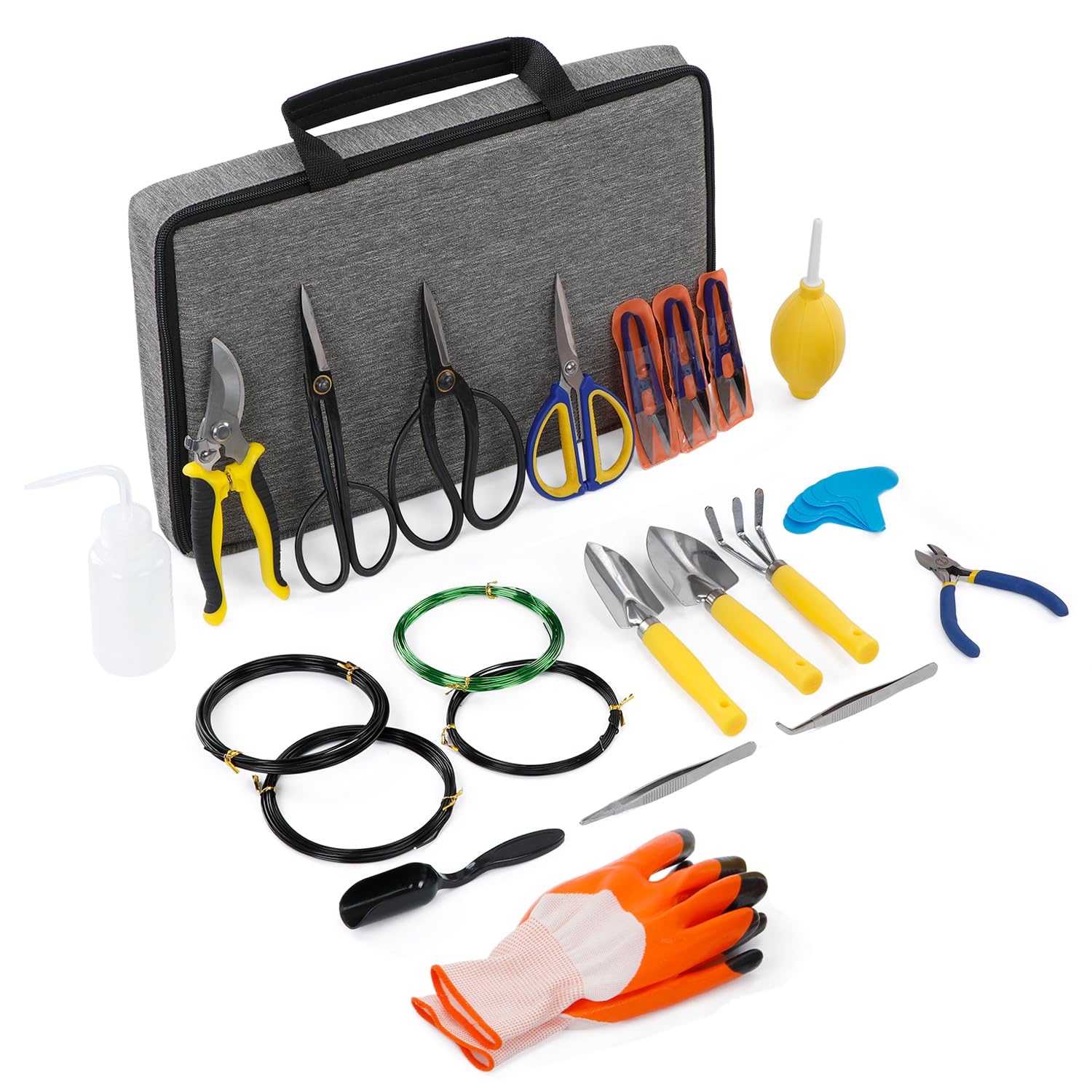 WISEPRO Bonsai Werkzeug Set 27-TLG mit Gartenschere, Bonsai-