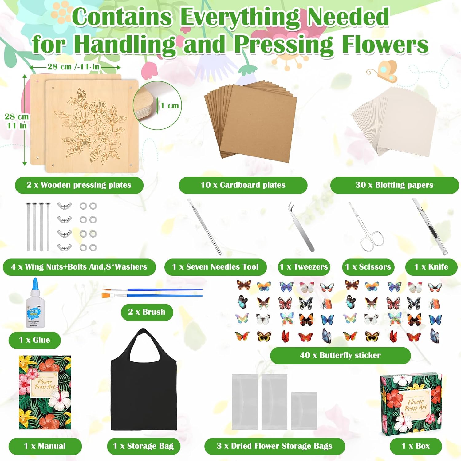 Cruzix 11x11 Large Flowers Press Kit, 10-Layer Wooden Pressing Kit for Adults DIY Flower Preservation & Dried Flowers Art Bookmark Frame Wedding Flower Drying, Gift for Craft Lovers with Storage Bag - Image 3