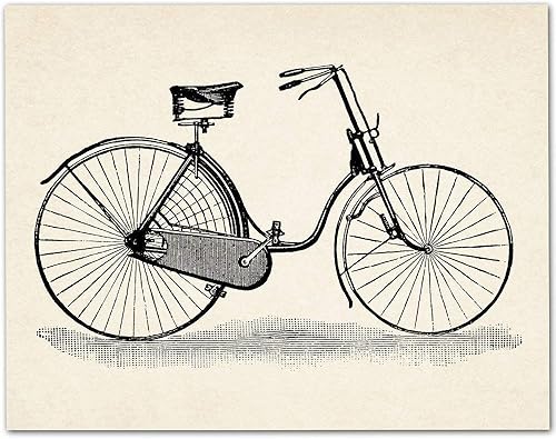 Vintage Woman's Bicycle - Great Bicycle Shop Decor, Vintage Outdoor Decor and Garage Wall Art, Bike Drawing Girl's Room Accessories and Gift for