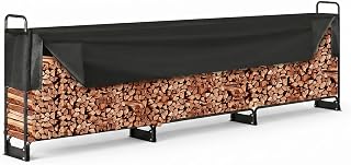 12FT Firewood Rack Outdoor with 600D Oxford Waterproof Cover, Heavy Duty Outdoor Firewood Rack Holds up to 881 lbs, Raised Log Holder and Firewood Storage for Patio Fireplace