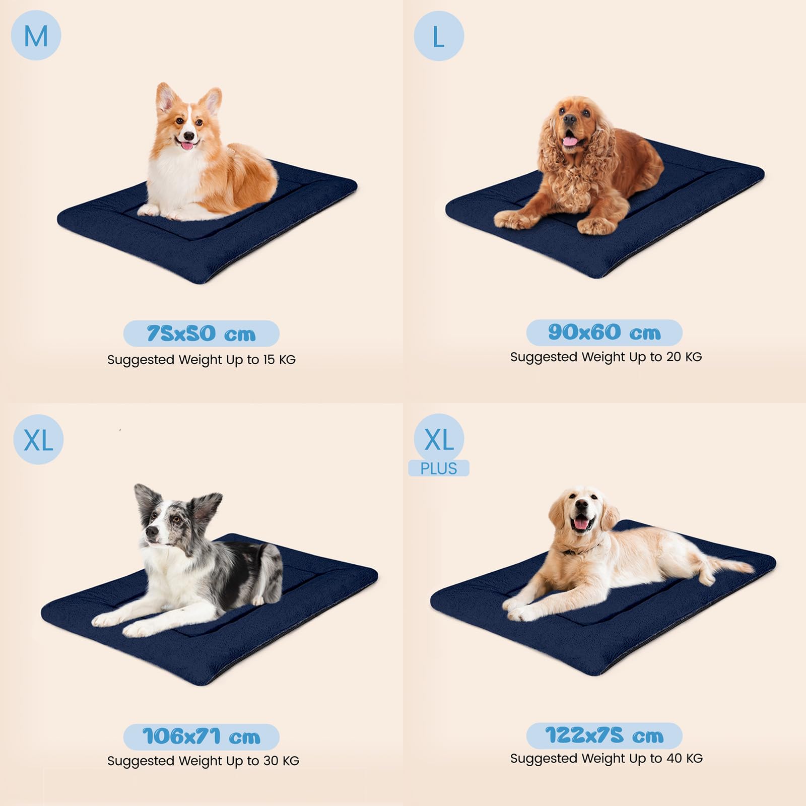 Baodan Cuccia per Cani di Piccola Taglia Lavabile, 75x50 cm Cuscino per Cani Soffice con Fondo Antiscivolo, Cuccia per Cani per Piccole e Medie Taglie, Blu Marino