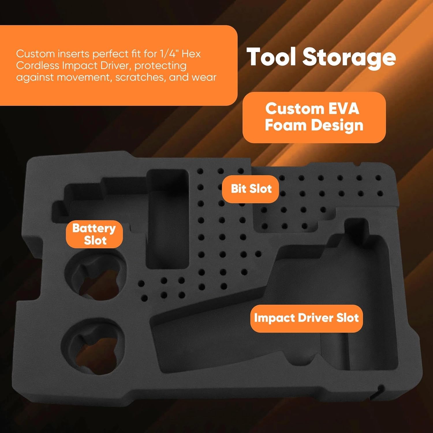EVA Liner Organizer Compatible with 8435 Series Tool Box, Custom EVA Inserts for 3453 Series Tools 1/4" Cordless Hex Impact Driver and Accessories, Black
