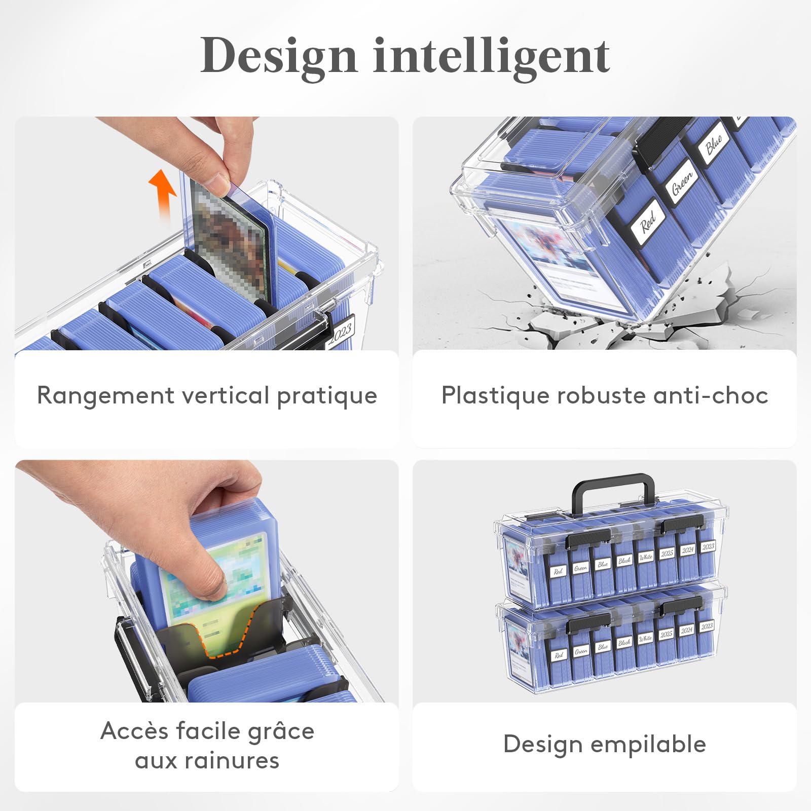 Lifewit Boite de Rangement Carte avec 16 Séparateurs Réglables, Plastique Deckbox avec Fermeture Renforcée et étiquettes Inscriptibles, Deck Box de Jeux pour Jusqu'à 1800 Cartes, 2 Pièce