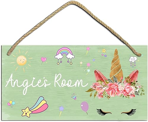 Decoración de unicornio para dormitorio de niñas, letreros personalizados con nombre para habitación de niños, decoración de pared de unicornio de