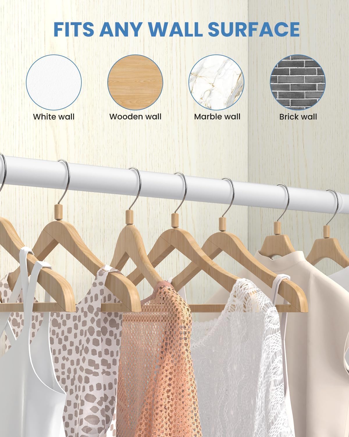 Supforce 2 PACK Closet Rods for Hanging Clothes, 17 to 69 Inches Stepless Adjustable Metal Closet Rod, 1.3 Inches Heavy Duty Clothes Hanging Rod for Closet Wardrobes Laundry RV, White