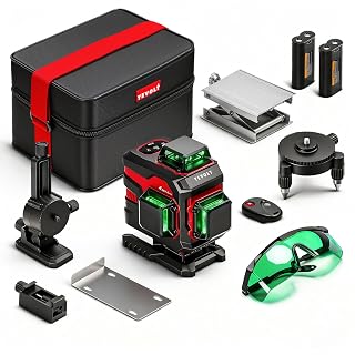 16 Lines Laser Level 360 Self Leveling, Professional 4D Green Cross Line Laser Level with Dual Power Supply, 5200mAh Battery Included for Construction and Picture Hanging, IP54 Waterproof