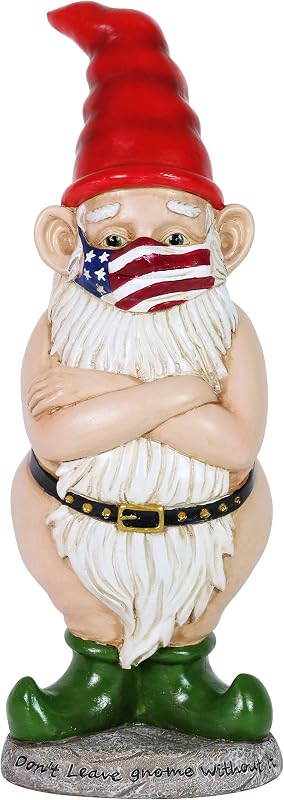 Garden Gnome, Naked Gnome Statue, Funny Outdoor Decoration, Patriot Pete, 5.5 x 14.5 Inch