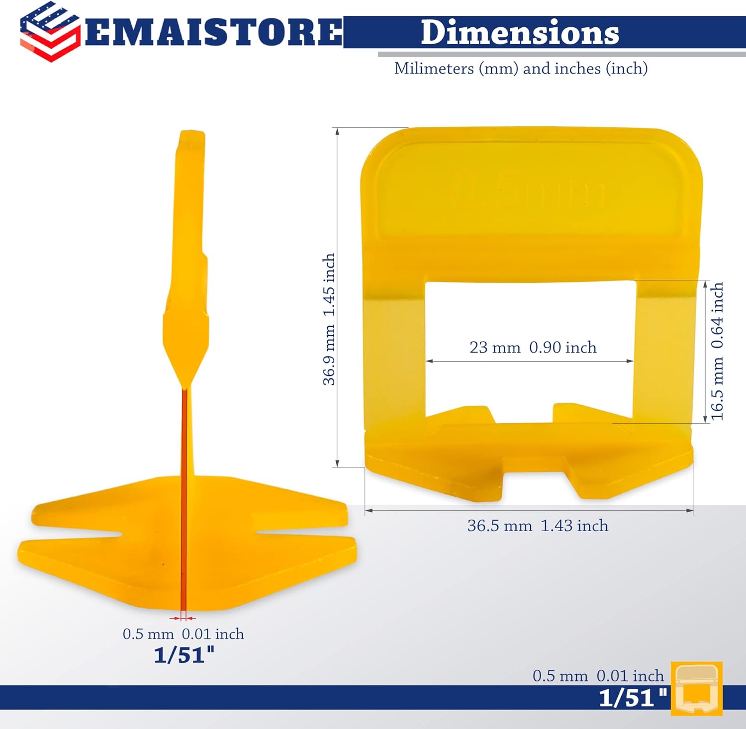 Tile Leveling System (1/51 Inch) – 2000 Tile Spacers – Compatible with Most Wedges for Smooth, Seamless Floor & Wall Tile Installation – 0.5mm Ceramic & Stone Spacers