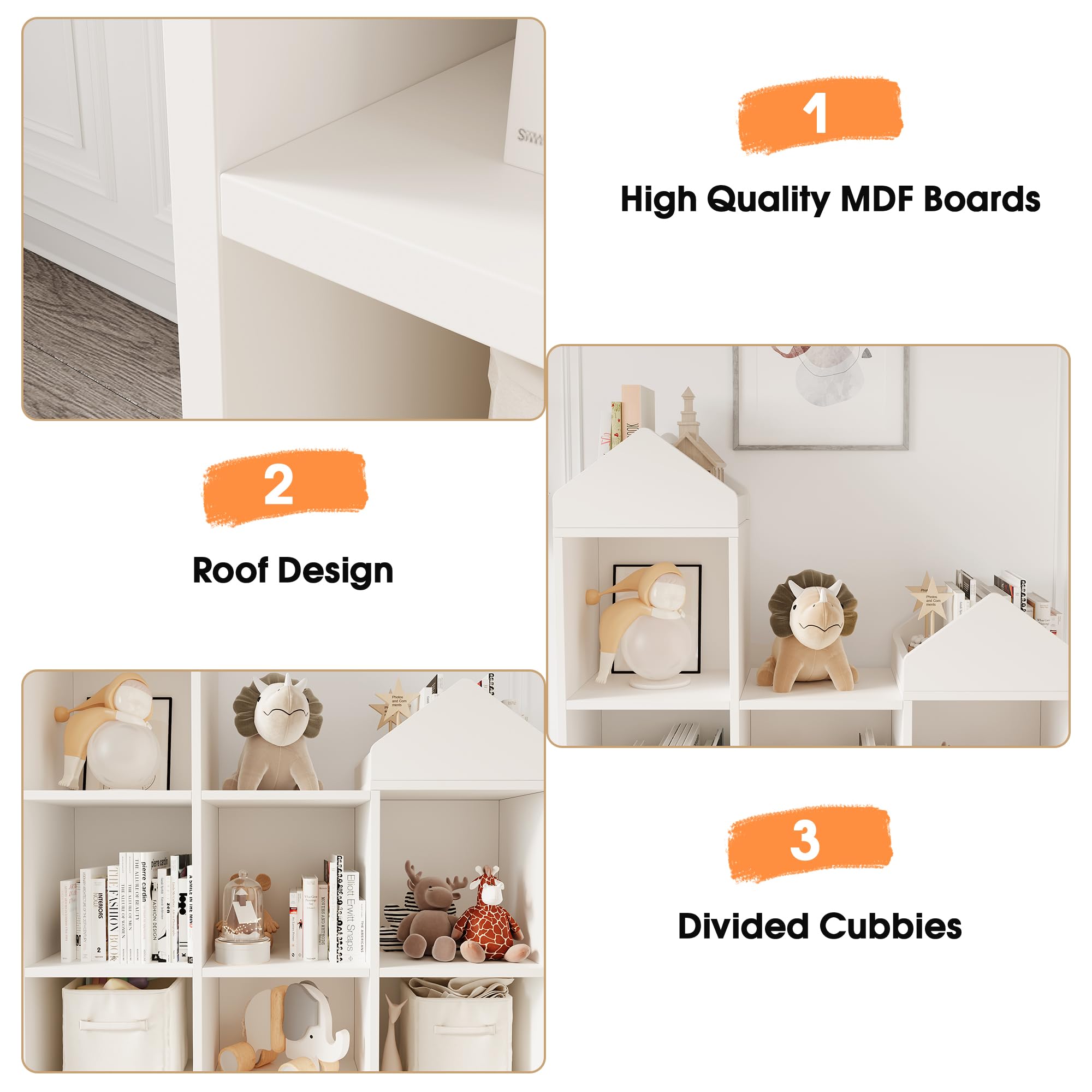 Litake Scaffale giocattoli bambini 9 scomparti 2 in 1 casetta libreria organizzatore bianco 92x30x108 cm