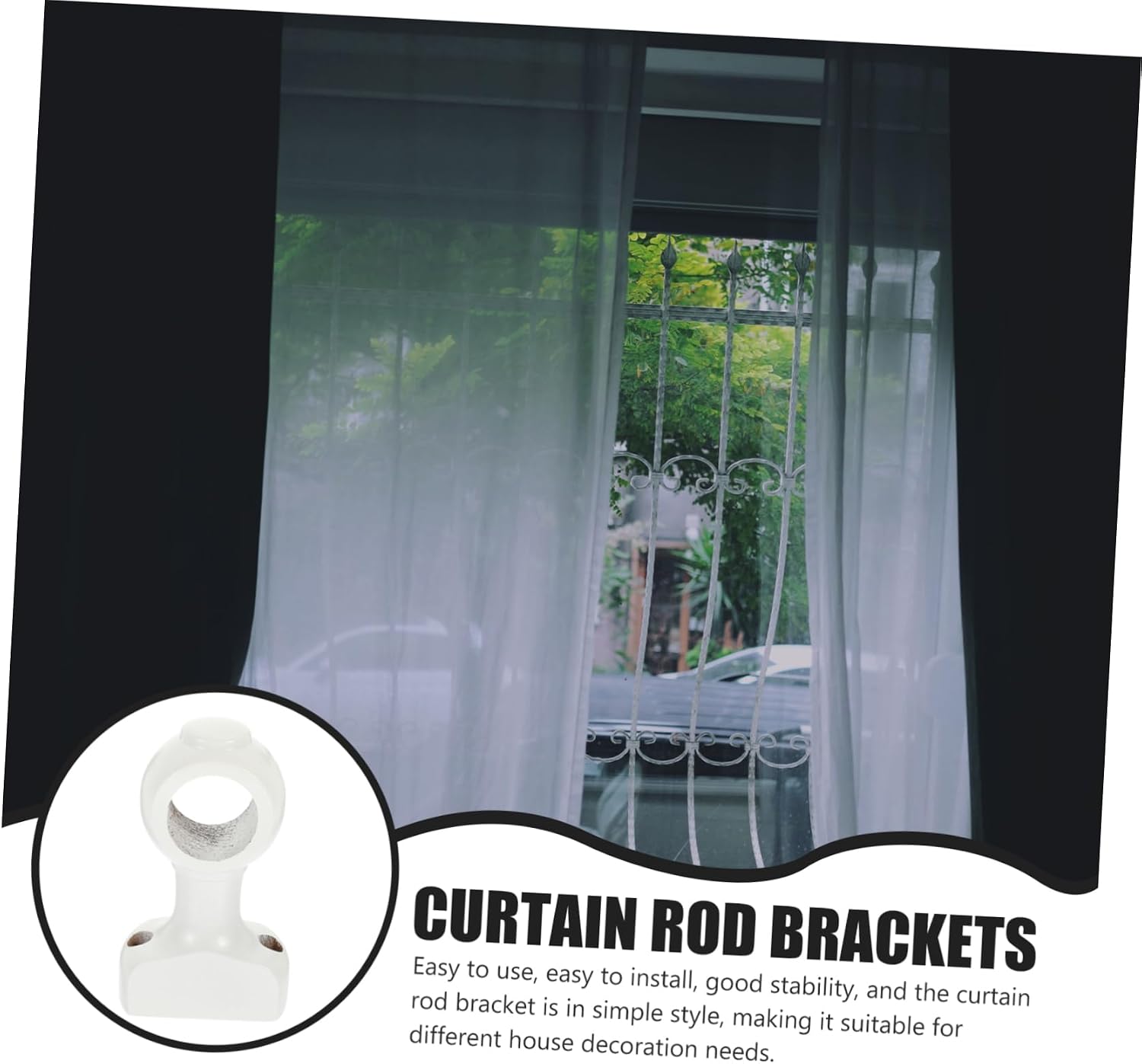 Garneck Curtain Rod Brackets 2pcs Wooden Curtain Rod Holder Drapery Rod Holders Window Curtain Hooks Wall Support Hanger for Bathroom Kitchen White