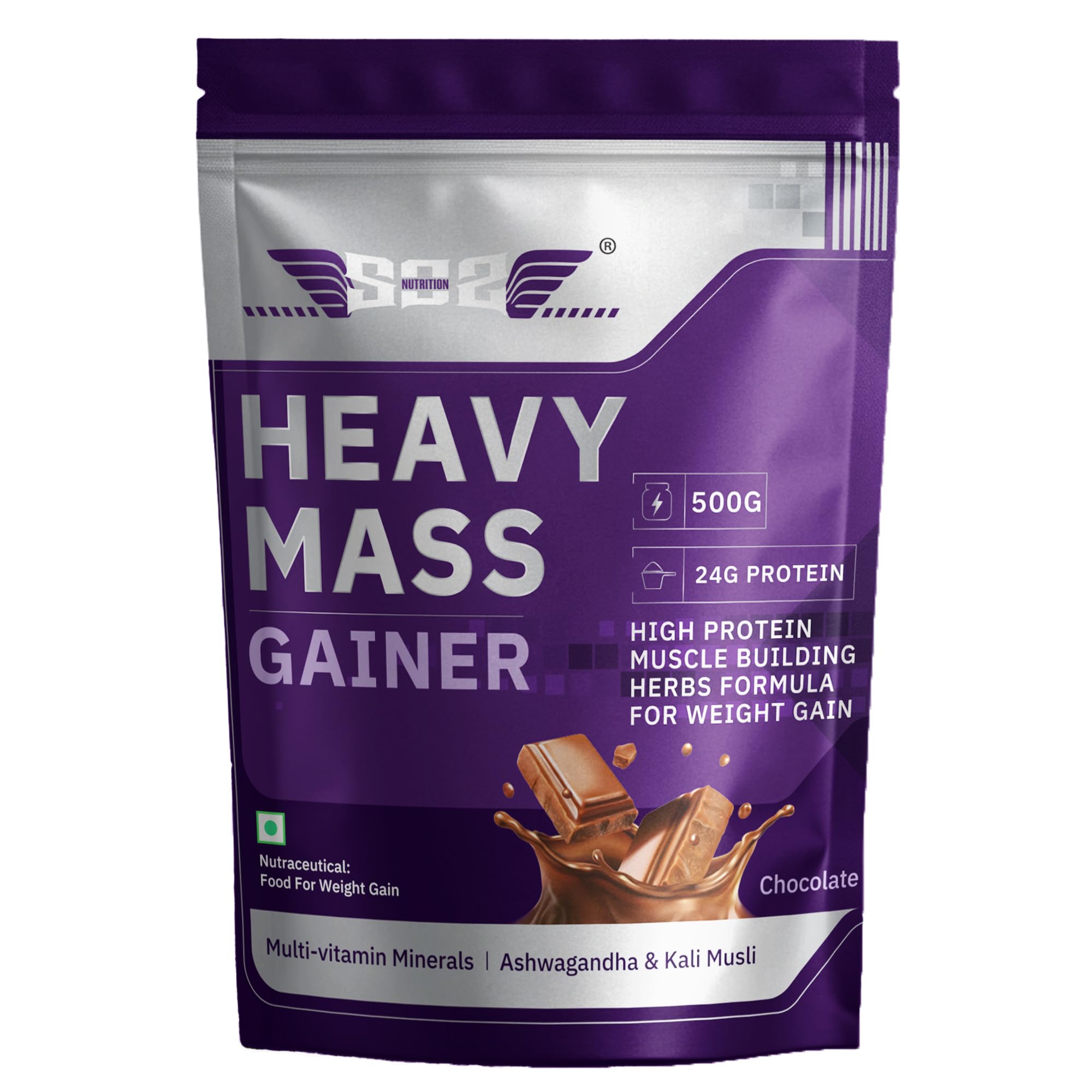 SOS Nutrition High-Calorie Heavy Mass Gainer Protein Powder (Chocolate 500g) | Weight Gainer for Men & Women | Muscle Growth & Strength | Ideal for Gym & Fitness
