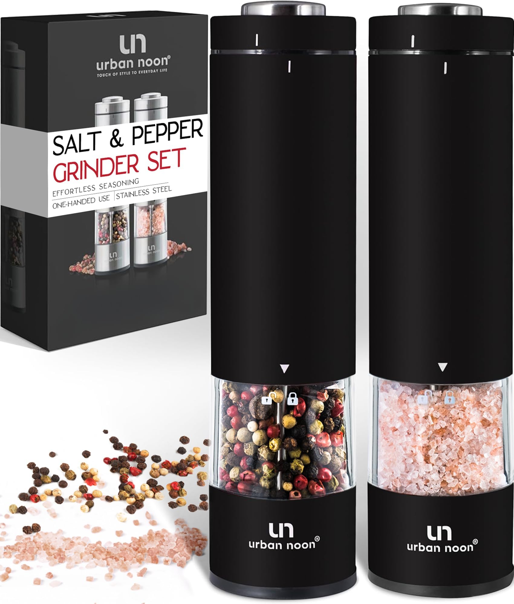 Electric Salt and Pepper Grinder Set Black