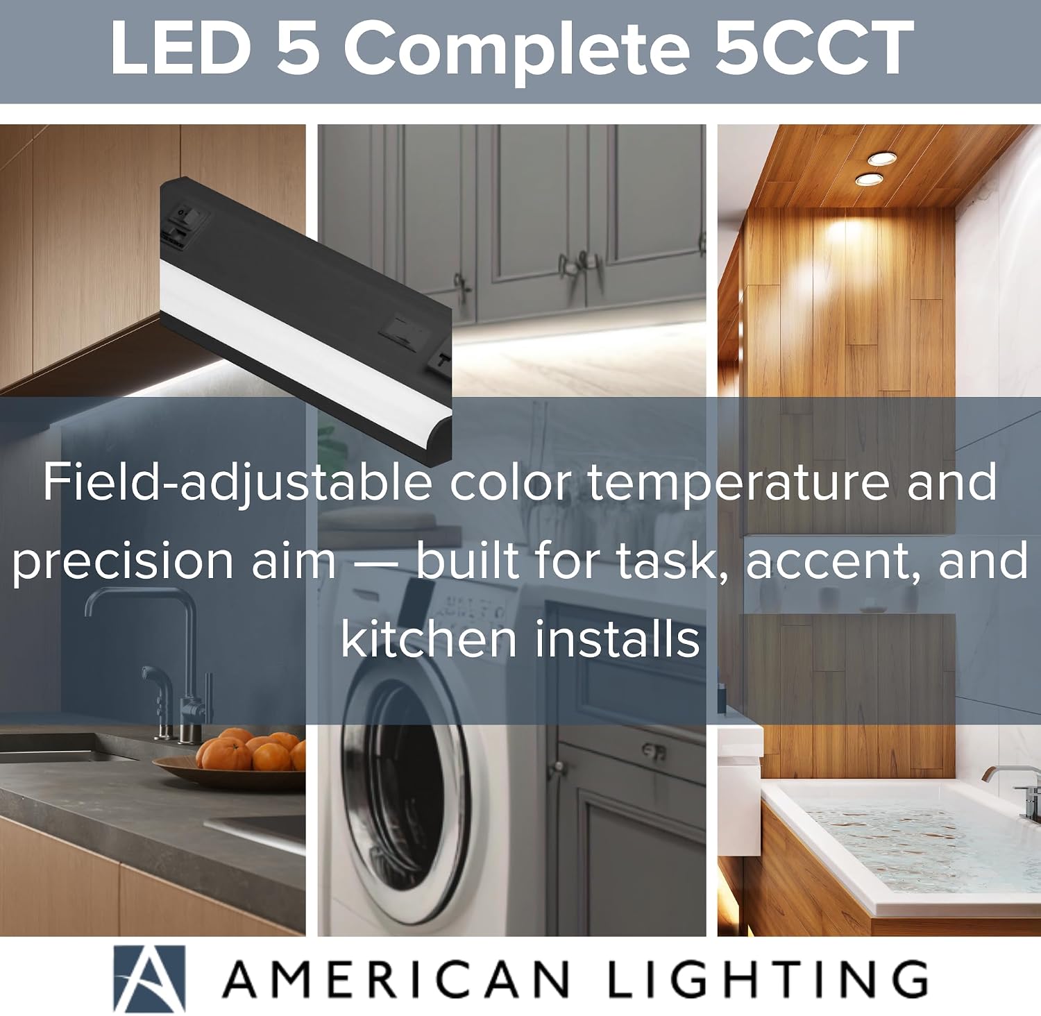 American Lighting LED Courant Plus Undercabinet Light 12 Inch 5CCT 90+ CRI 430 Lumens with USB-A USB-C 20A Receptacle Black Finish – Title 24 Compliant (2 Pack)
