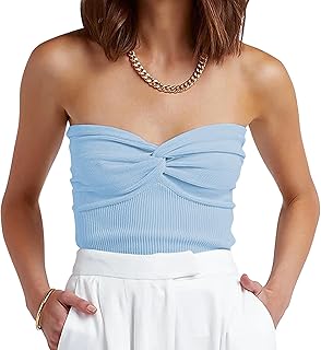 ANRABESS Women Strapless Crop Tube Top Sexy Ribbed Knit Twisted Knot Front Bandeau Y2K Corset Tanks Tops Teens Preppy Clothes