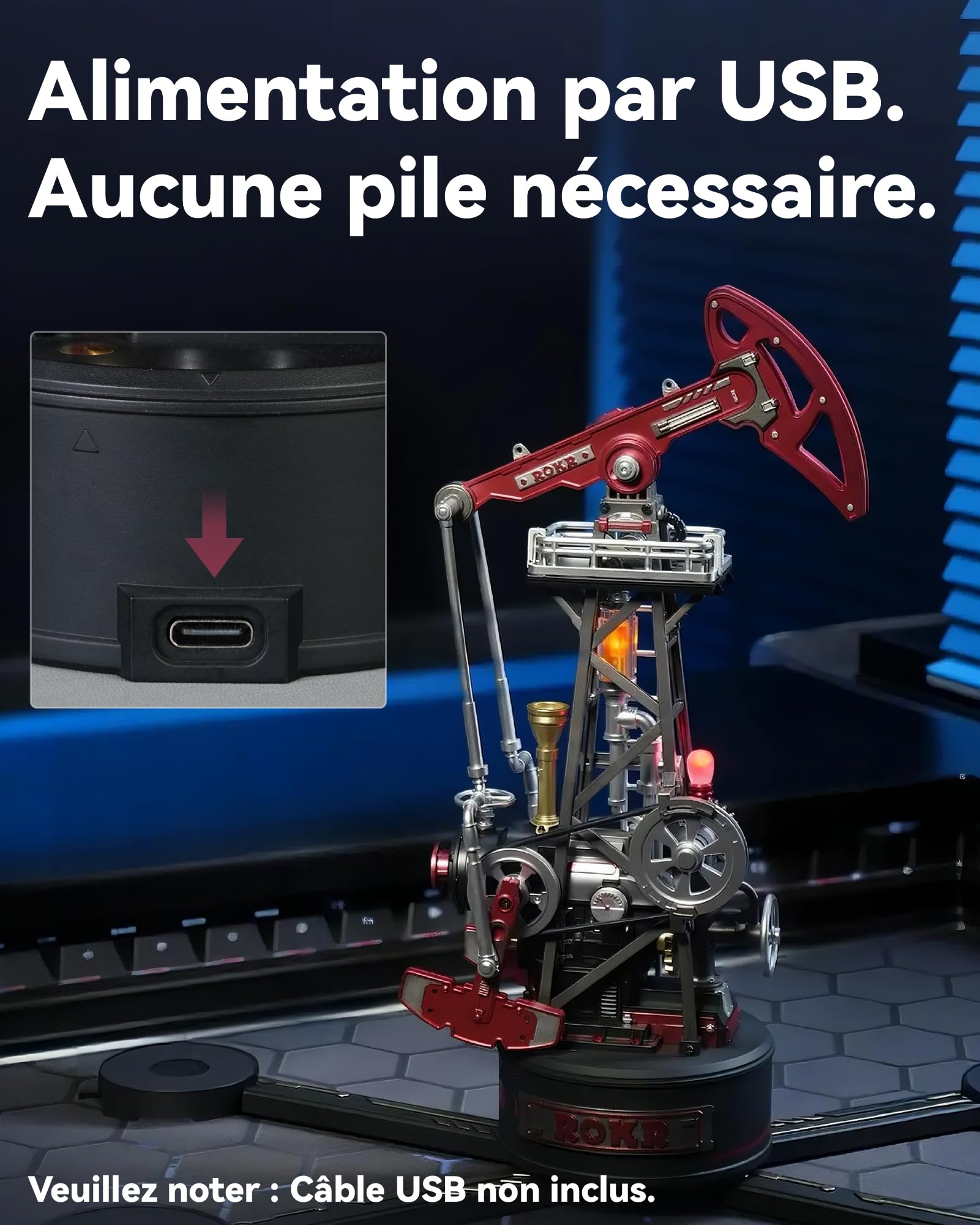 ROKR Puzzle 3D Modèle de Montage Mécanique, Maquette en Plastique Métal a Construire Adulte, Cadeaux DIY à Thème Industriel (Oil Pump Jack) CGL03