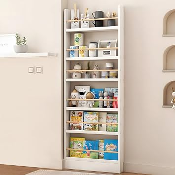 6-Tier Behind the Door Bookshelf, Behind Door Bookshelf | Wall Mounted, Anti-tip, Space Saving, Narrow Thin, for CD, Book and Toy, Organizer for Bedroom Living Room Office Kitchen