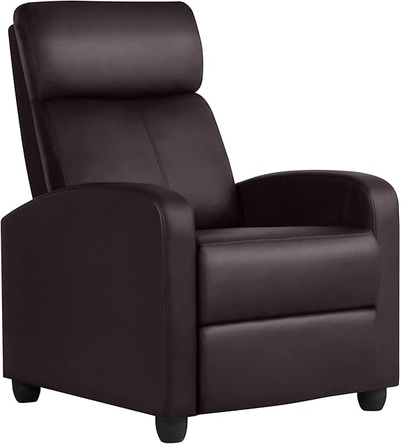 Yaheetech Recliner Armchair Single Padded Seat PU Leather Sofa Lounge Seating Adjustable Leg Rest and Reclining Functions for Home and Theater Brown