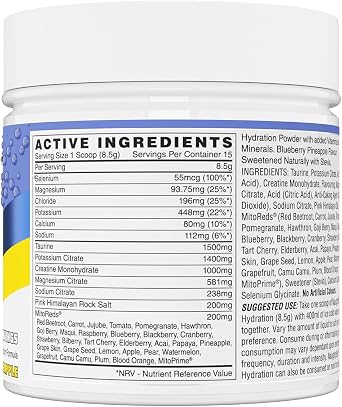 Naughty Boy Hydration Electrolyte Powder, Sugar Free Hydration Drink with Electrolytes & Creatine, 127.5g, Blueberry Pineapple