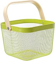 Vista 18 de Cesta de acero de malla metálica, cesta organizadora de almacenamiento, cesta de cocina colgante multifuncional, cesta de frutas con mango de bambú