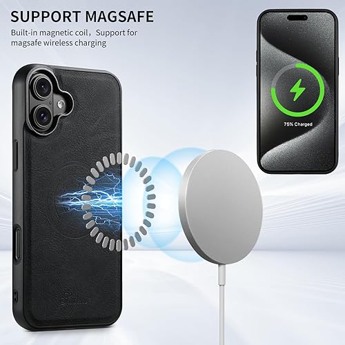 Miniatura 2 de PASNEW Funda para iPhone, tarjetero y tarjetero, compatible con Magsafe de cuero de carga inalámbrica, a prueba de golpes, para mujeres y hombres, S